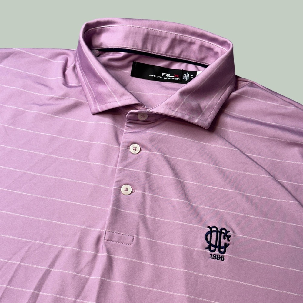 RLX Ralph Lauren Polo Shirt Mens XL Performance Purple Striped Short Sleeve GOOD